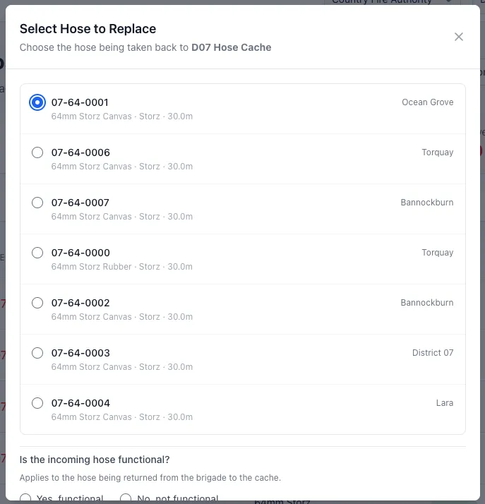 Hose Settings Menu