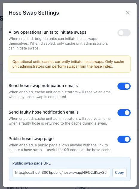 Hose Settings Menu