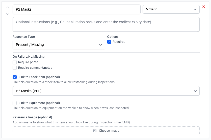 Stock restock option showing enabled on inspection template